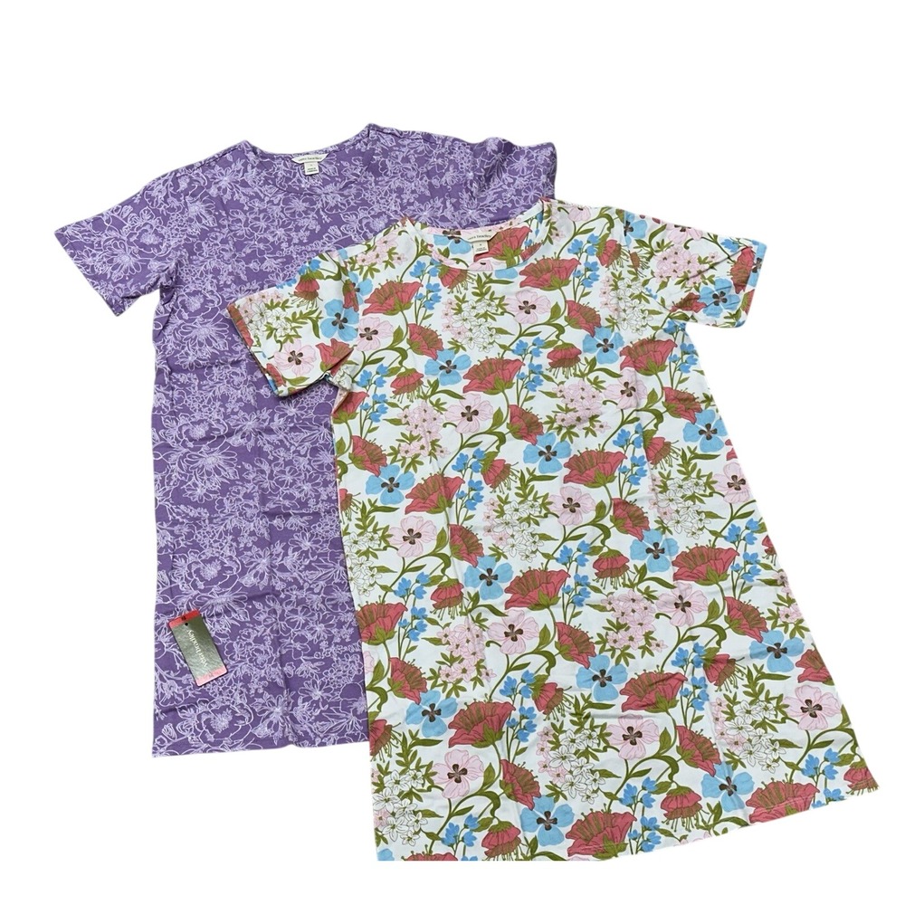 Vera Bradley Women's 2-pack Short Sleeve Cotton Sleep Shirt, Purple, Size M